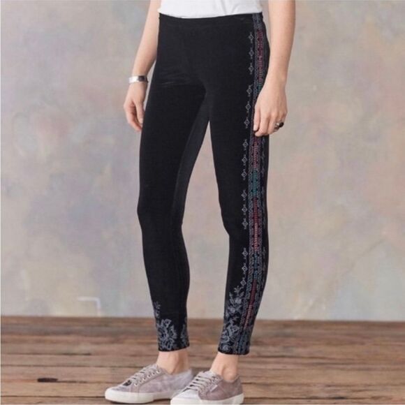 Johnny Was Tahndi Embroidered Velvet Boho Leggings Size XS Black - Picture 1 of 6